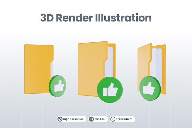 3d render folder like icon with orange file folder and green like