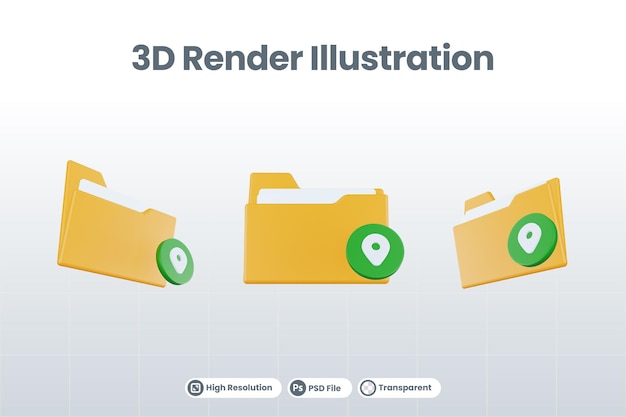 3d render folder maps icon with orange file folder and green maps