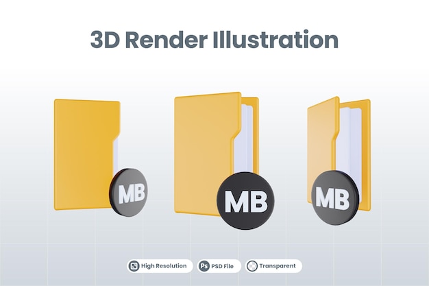 3d render folder megabyte icon with orange file folder and black megabyte