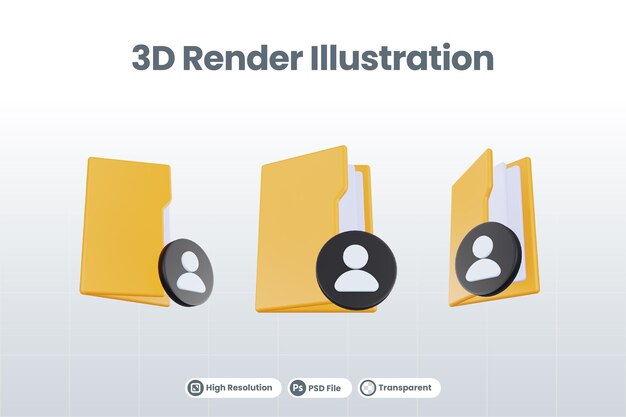 3d render folder people icon with orange file folder and black people