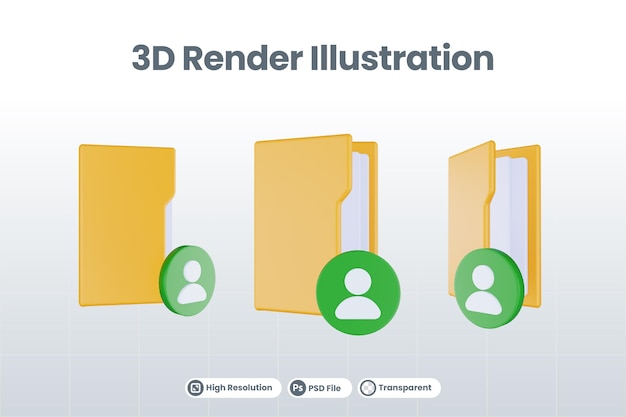 3d render folder people icon with orange file folder and green people