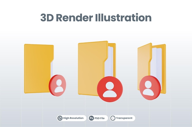 3d render folder people icon with orange file folder and red people