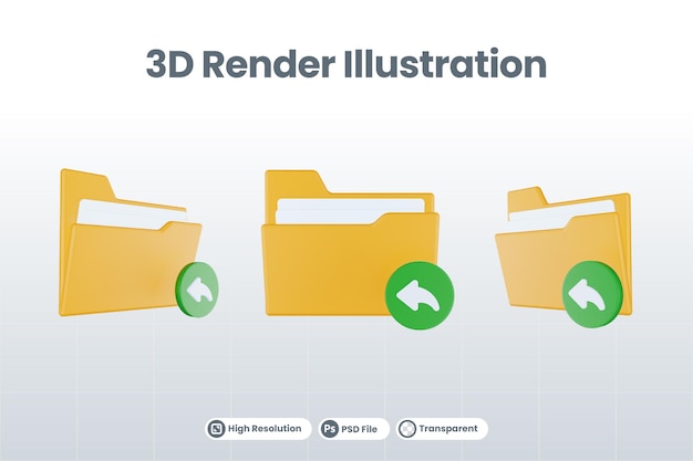 3d render folder previous icon with orange file folder and green previous