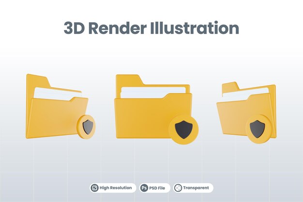 3d render folder protection icon with orange file folder and yellow protection