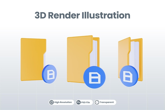 3d render folder save icon with orange file folder and blue save