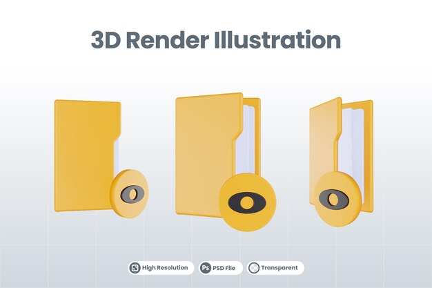 3d render folder seen icon with orange file folder and yellow seen