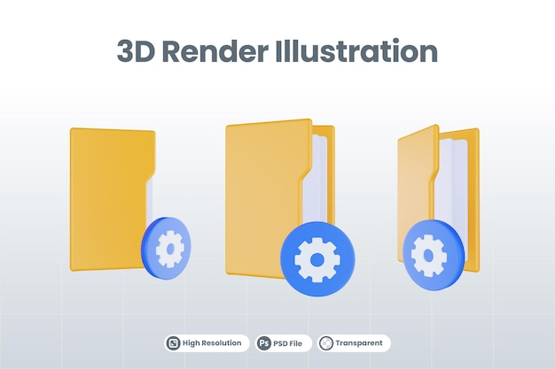 3d render folder setting icon with orange file folder and blue setting