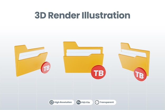 3d render folder terabyte icon with orange file folder and red terabyte