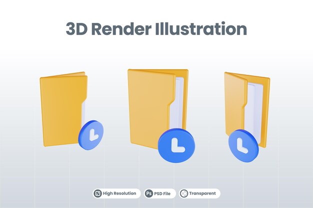 3d render folder waiting icon with orange file folder and blue waiting