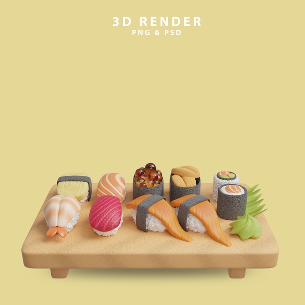 3d render food illustration for japan cuisine or sushi restaurant to make menu with nigiri dish