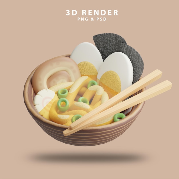 3d render food illustration for japan cuisine or sushi restaurant to make menu with ramen noodle