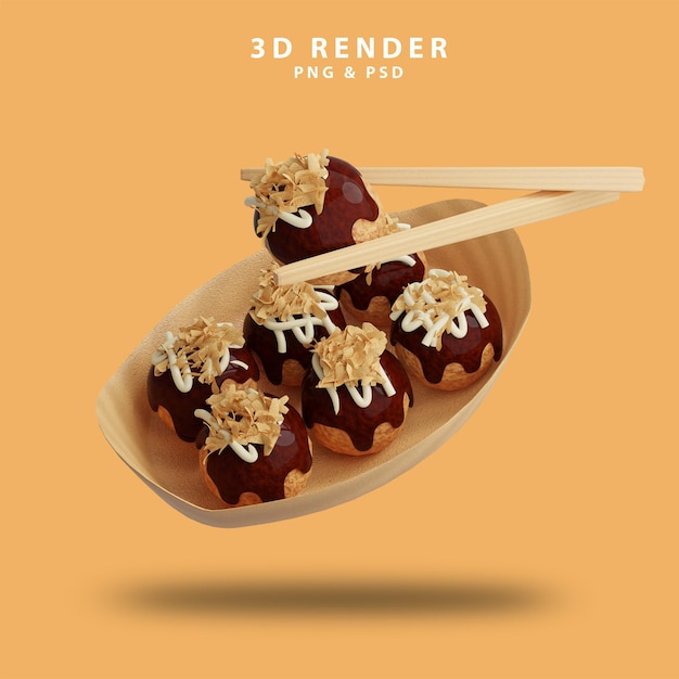 3d render food illustration for japan cuisine or sushi restaurant to make menu with takoyaki