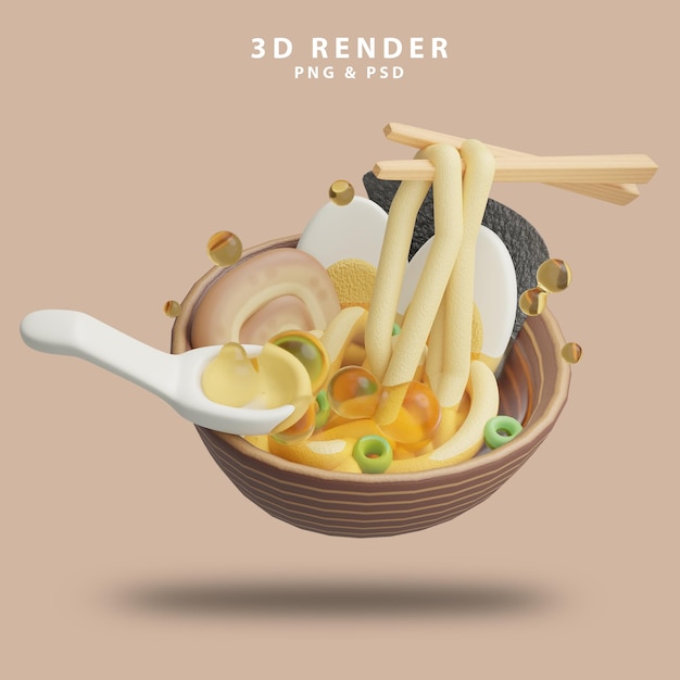 3d render food illustration for japan cuisine or sushi restaurant to make menu with udon and ramen