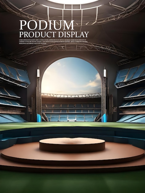 3d render Football product podium display in soccer stadium background