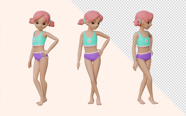 PSD 3d render girl postures set