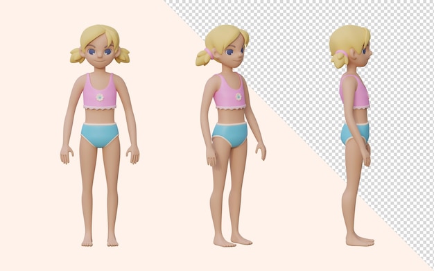 PSD 3d render girl postures set