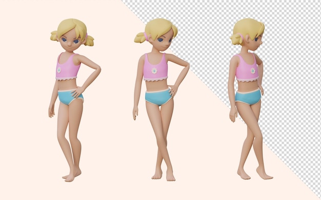 PSD 3d render girl postures set