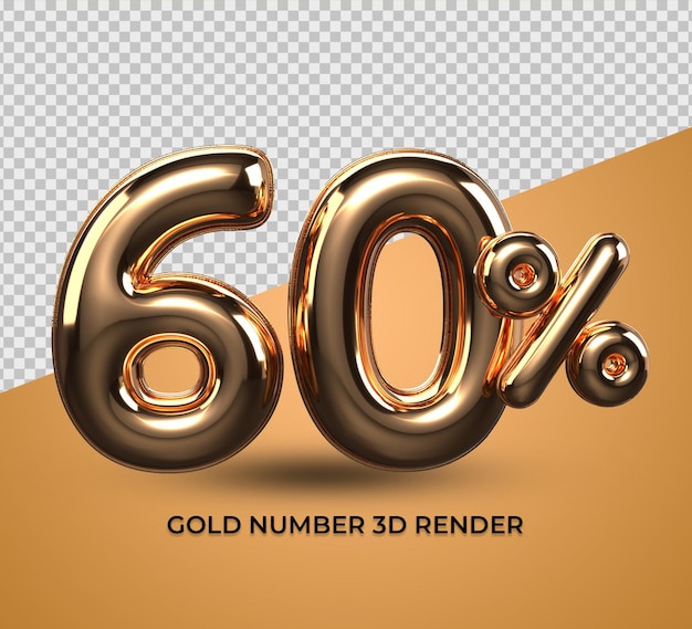 3D render gold 60 percentage number for sale discount, progress