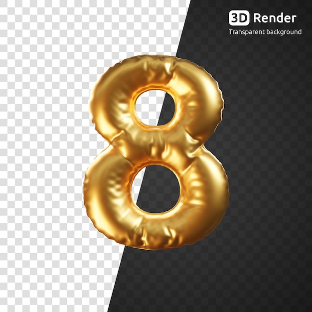 3d render of gold balloon of number eight