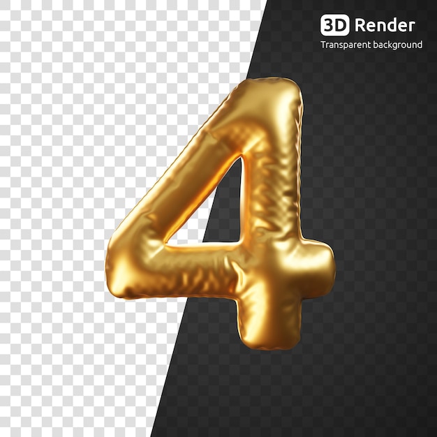 3d render of gold balloon of number four