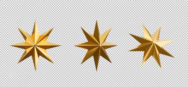 3d render of gold christmas star on transparent background,clipping path