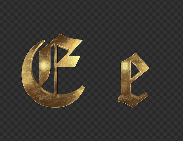 3d render Gold lowercase And uppercase Letters