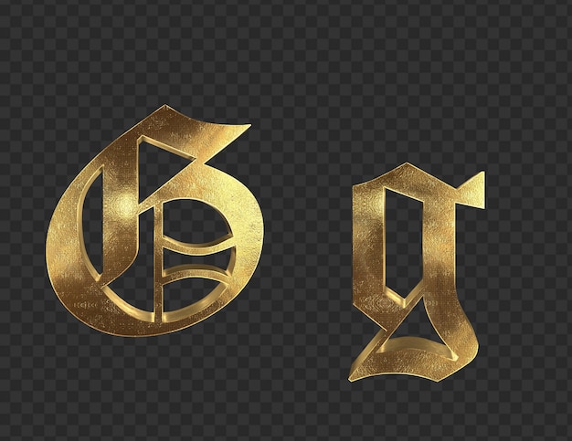 3d render Gold lowercase And uppercase Letters