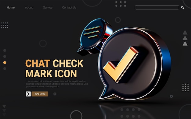 3d render gold metallic check mark message icon on dark background concept for correct conversation