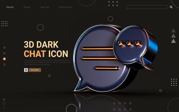 3d render gold metallic message icon on dark background concept for chat conversation social media