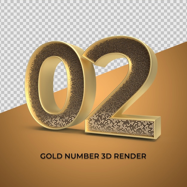 PSD 3d render gold number 02 luxury anniversary age