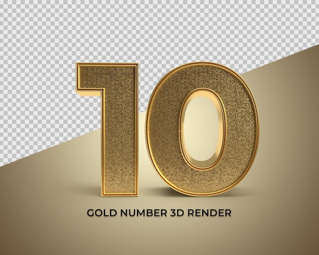 3D render gold number 10 PNG