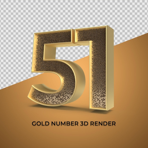 3D Render gold number 51 luxury anniversary age