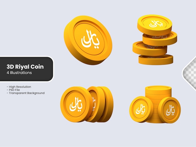 3d render gold riyal coin isolated