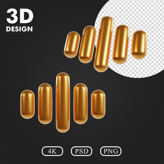 3D Render of Gold Soundwave Icon Asset