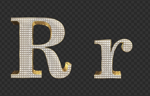 3d render Gold with diamond lowercase And uppercase Letters