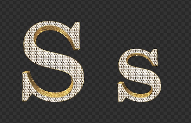 3d render Gold with diamond lowercase And uppercase Letters