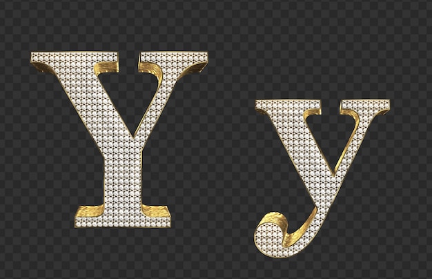 3d render Gold with diamond lowercase And uppercase Letters