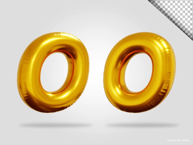 3d render of golden alphabet letter O balloon style