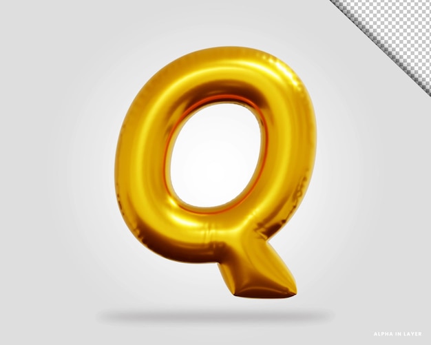 3d render of golden alphabet letter Q balloon style