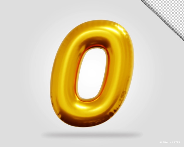 3d render of golden alphabet number 0 balloon style