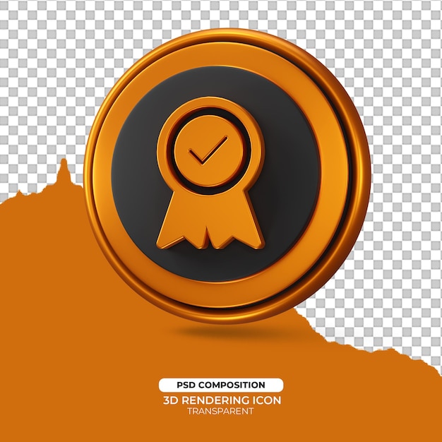 3d render golden badge with mark sign icon illustration