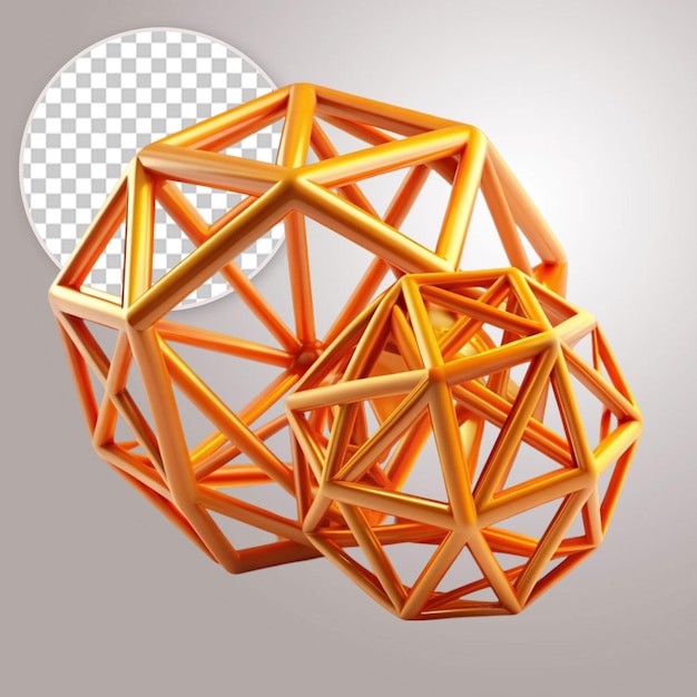 PSD 3d render golden geometric shapes objects on transparent background