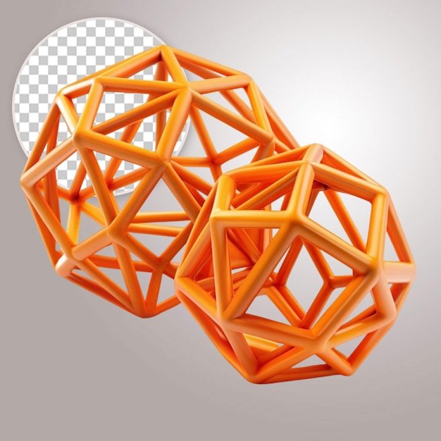 PSD 3d render golden geometric shapes objects on transparent background