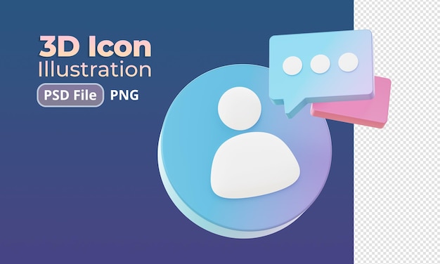 3d render of Gradient chat bubble with person illustration icons for web social media ads designs