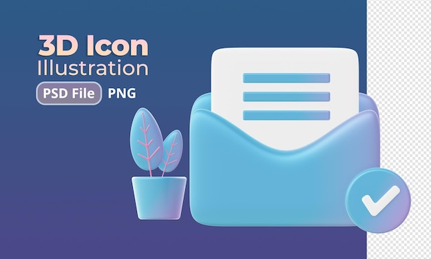 3d render of Gradient checklist email with plant illustration icons for web social media ads designs