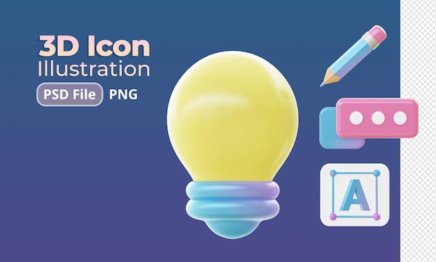 3d render of Gradient creative ideas with light bulb illustration icons for web social media ads des