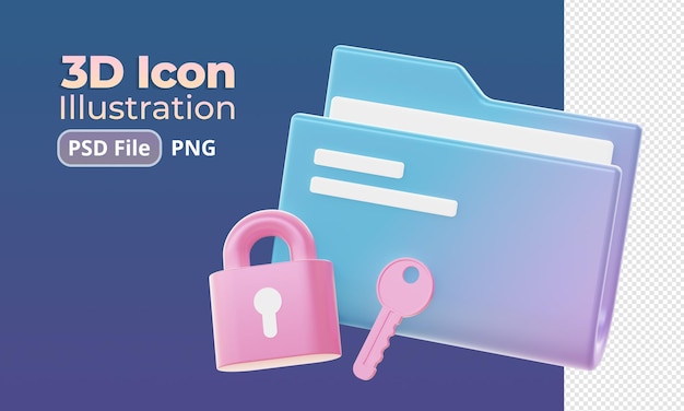 3d render of Gradient folder lock protection illustration icons for web social media ads designs