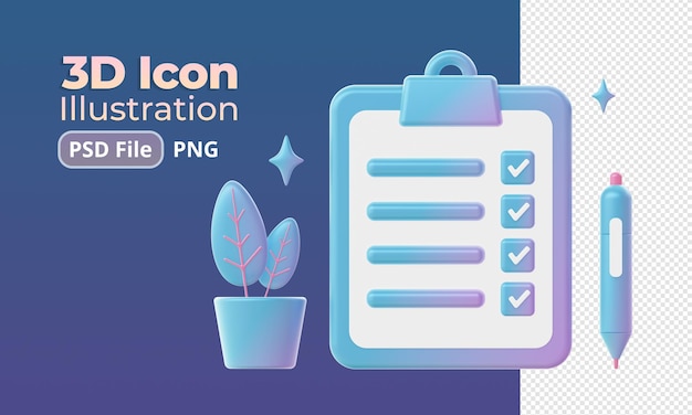 3d render of Gradient item checklist form illustration icons for web social media ads designs