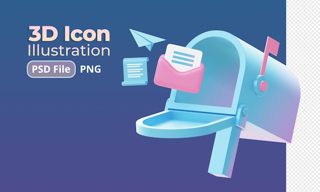 3d render of Gradient sending mail and mailbox illustration icons for web social media ads designs