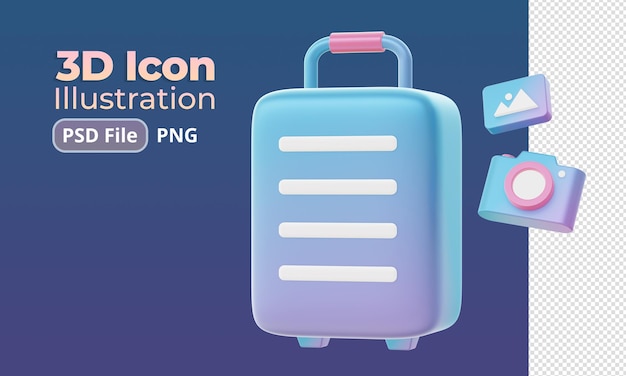 3d render of Gradient travelling luggage bag illustration icons for web social media ads designs